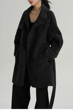 Solid Wool Warm Loose Mock-Neck Coat