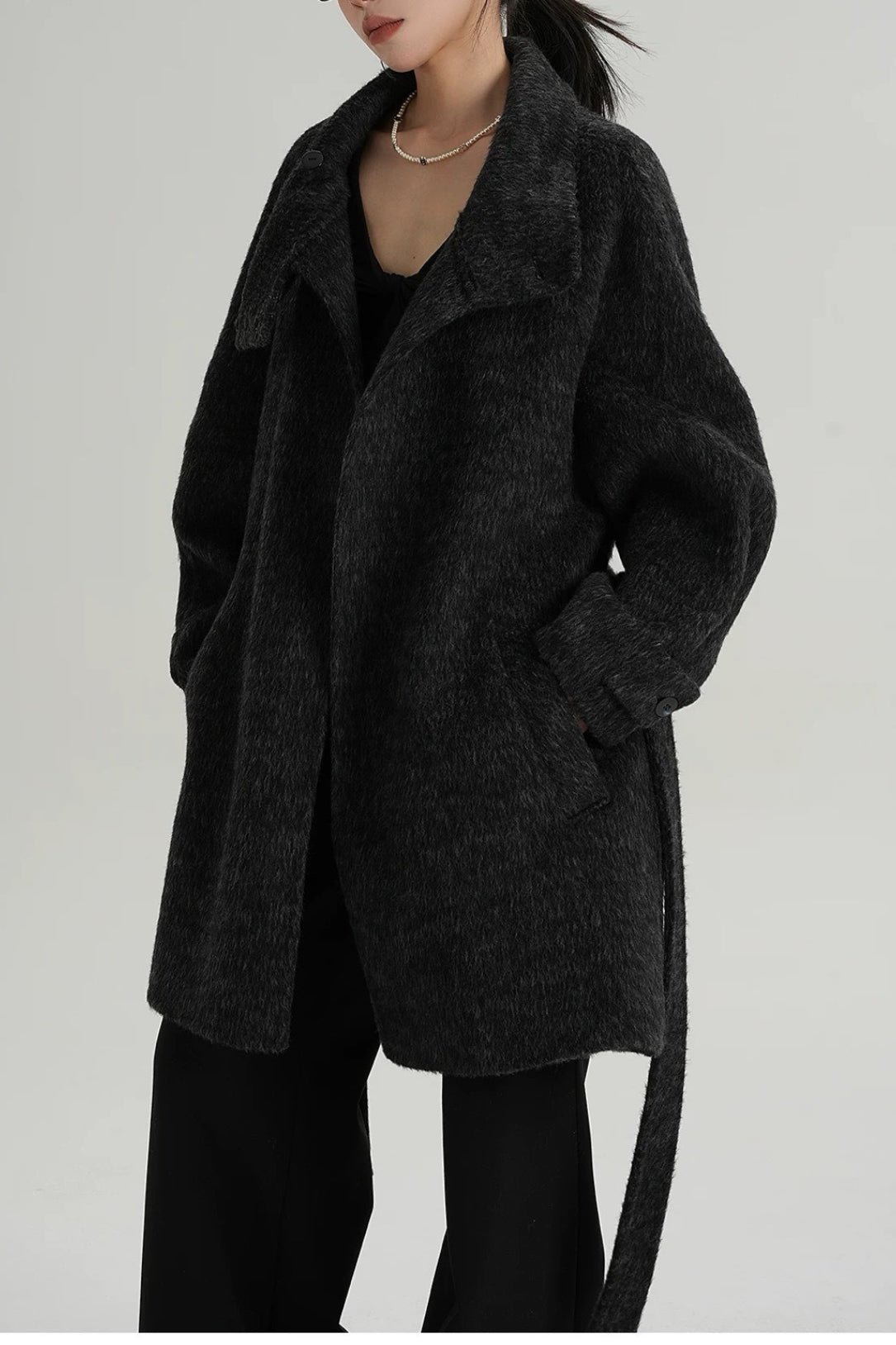 Solid Wool Warm Loose Mock-Neck Coat