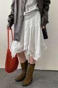 Elegant Asymmetrical Lace Panel Midi Skirt
