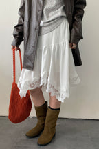 Elegant Asymmetrical Lace Panel Midi Skirt