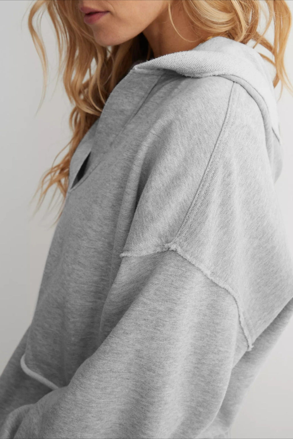 Relaxed Solid V-Neck Hoodie