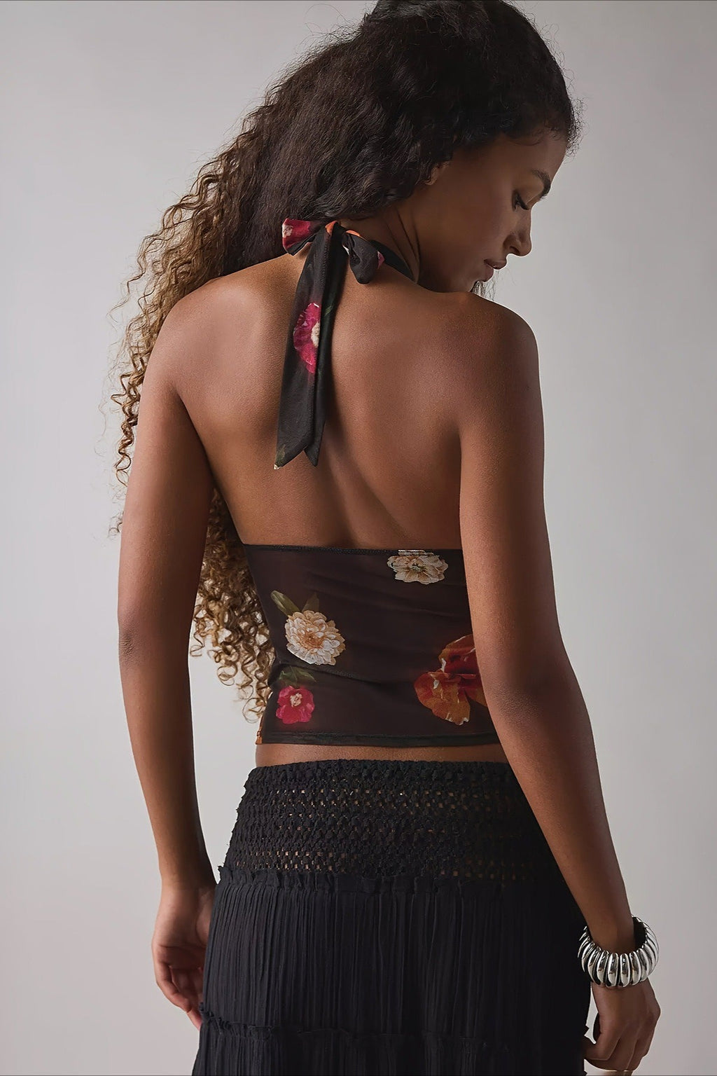 Stylish Printed Mesh Halter Top