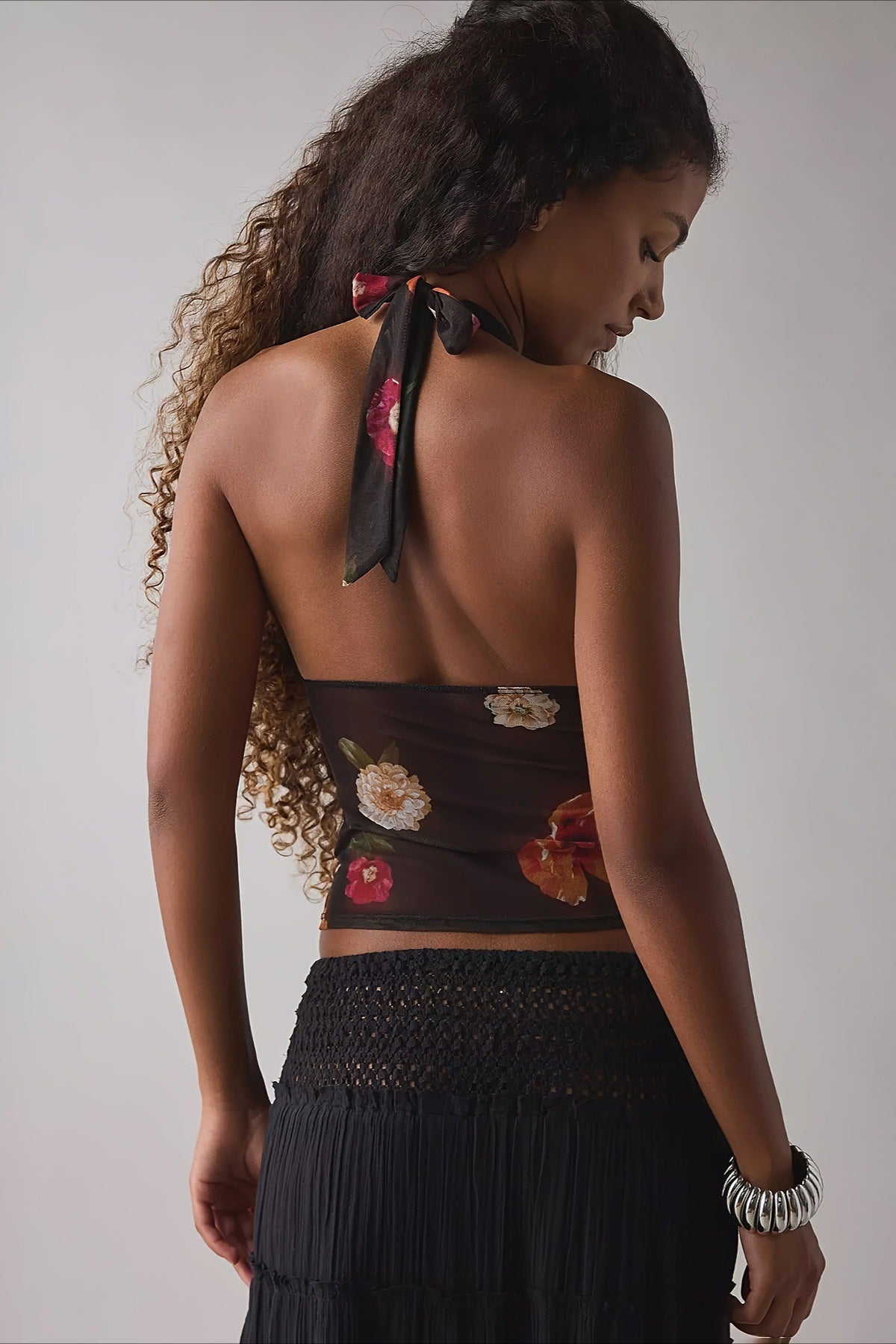 Stylish Printed Mesh Halter Top