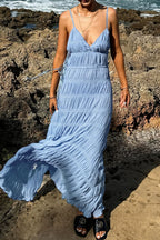 Deep V Ribbed Knit Cami Elegant Maxi Dress