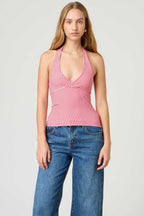 Polka Dot Plaid Slim Halter Top