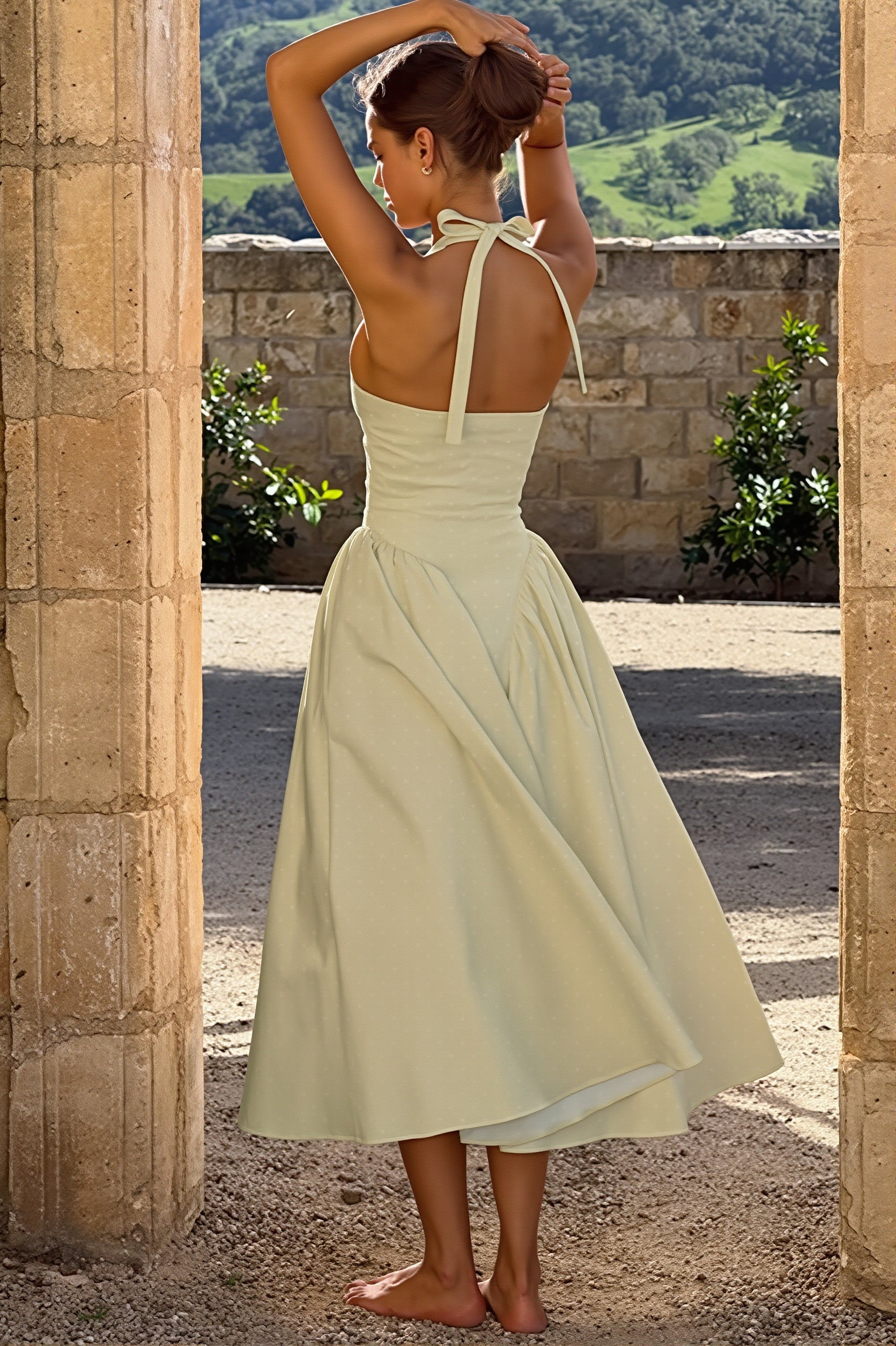 Polka Dot Halter Deep V High Rise Maxi Dress
