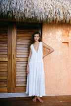 Solid Chiffon V Neck Button Swing Maxi Dress