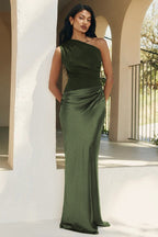 Vintage One-Shoulder Sleeveless Tailored Maxi Dress