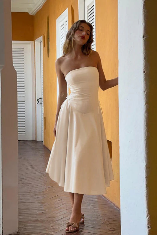 Autumn Bowknot Strapless Slim Fit Party Dress
