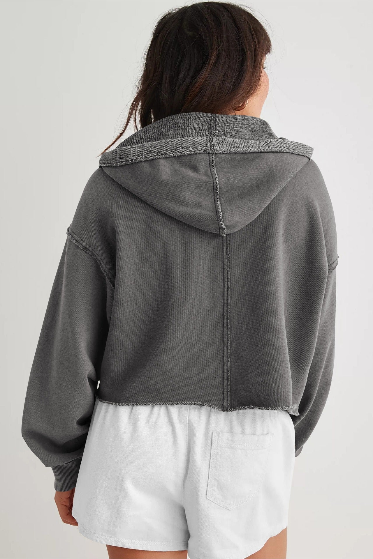 Relaxed Solid V-Neck Hoodie
