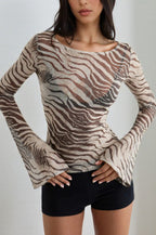 Mesh Zebra Print Sheer Blouse
