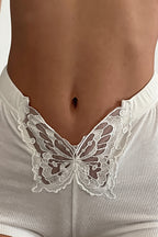 Lace Butterfly Low Waist Two Piece Set