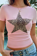 Y2K Leopard Star Printed Slim T-Shirt