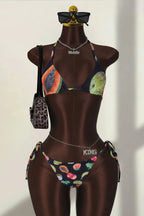 Print Mesh Pants Tie Three Piece Swim Set