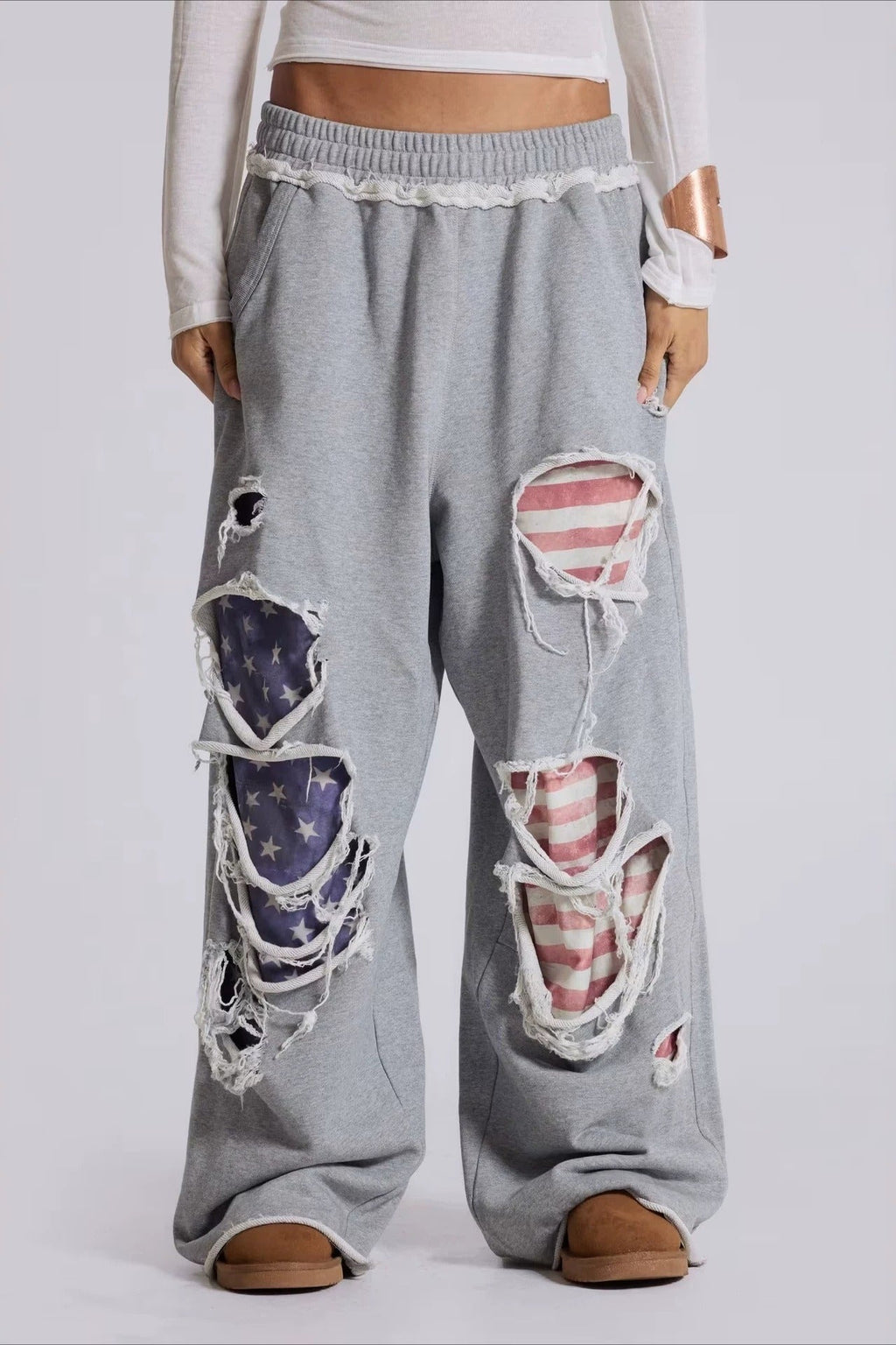 Y2K Star Patch Ripped Loose Pants