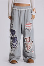 Y2K Star Patch Ripped Loose Pants