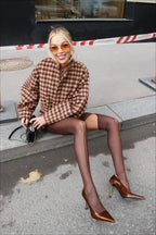 Vintage Houndstooth Zip Jacket And Shorts Two Piece Set