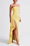 Strapless Slit Evening Party Dress