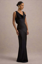 Satin Bodycon Backless Fish Maxi Dress