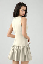 Solid Color Bow Sleeveless Mini Dress