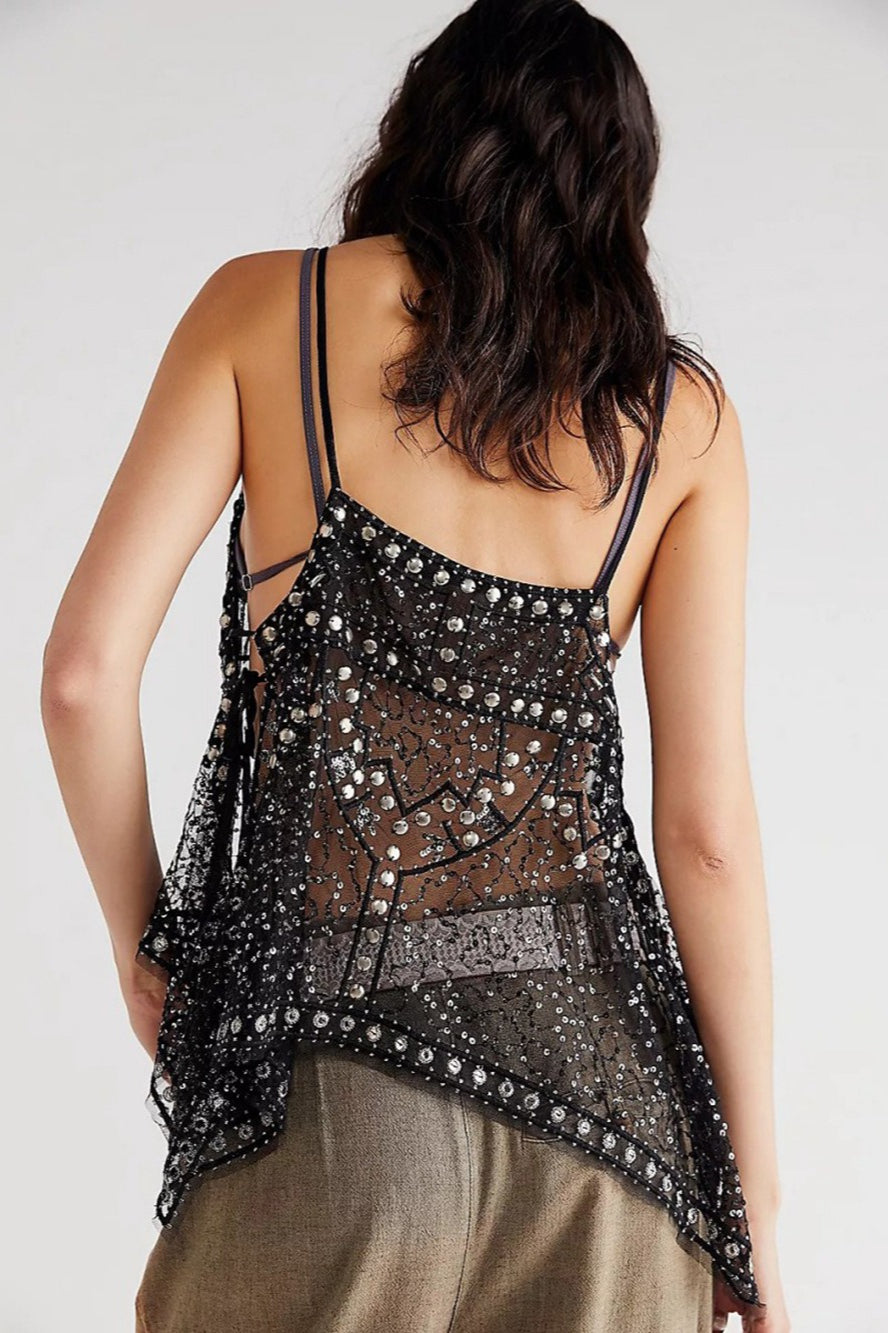 Sheer Trendy Rhinestone Cami Top