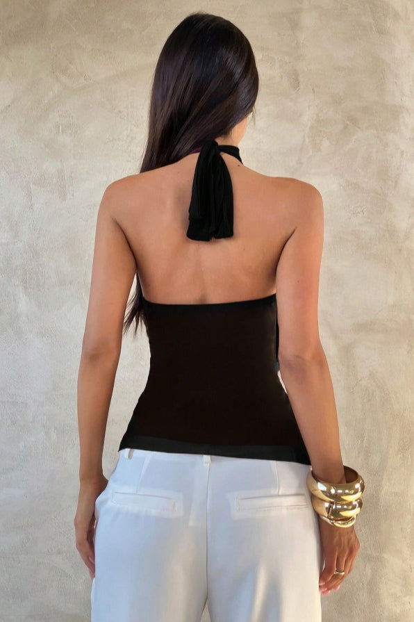 Solid Ruffle Slim Halter Top
