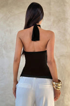 Solid Ruffle Slim Halter Top