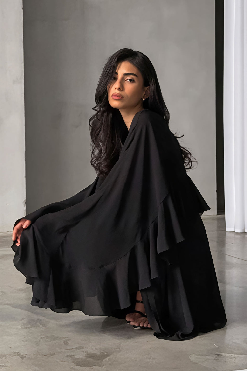 Ruffle Cape Half Sleeve Elegant Mini Dress
