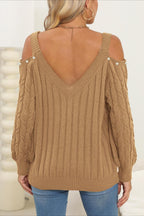 Deep V Off-Shoulder Loose Pullover Sweater