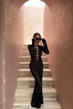 Backless Bohemian Knit Maxi Dress
