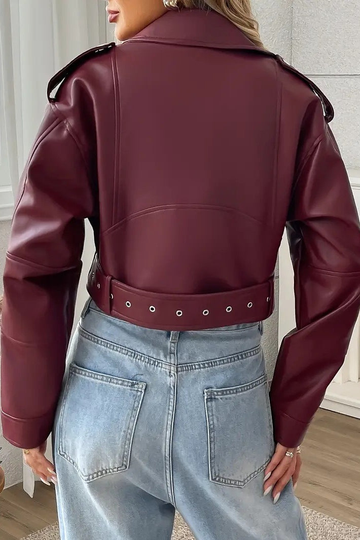 Vintage Cropped Pu Leather Jacket