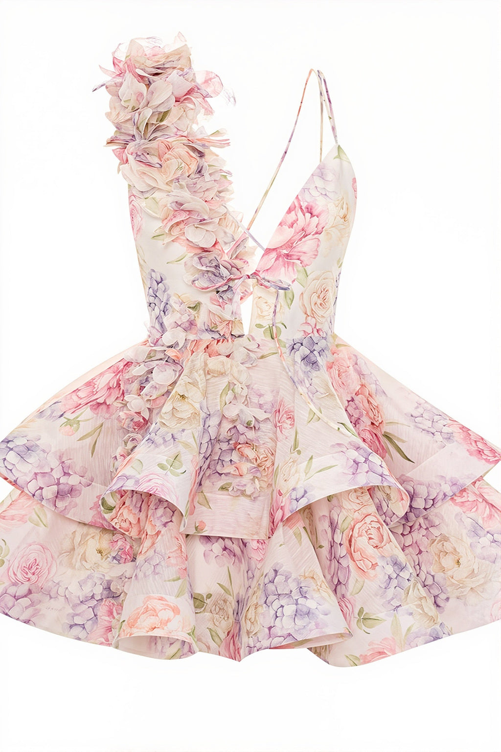 Floral Print V Neck Sleeveless Backless Tulip Mini Dress