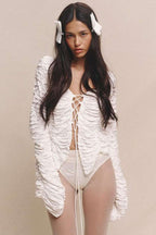 Cutout Tie-Waist Solid Long-Sleeve Cardigan