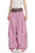 Splice Polka Dot Fold Waist Pants