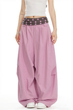 Splice Polka Dot Fold Waist Pants