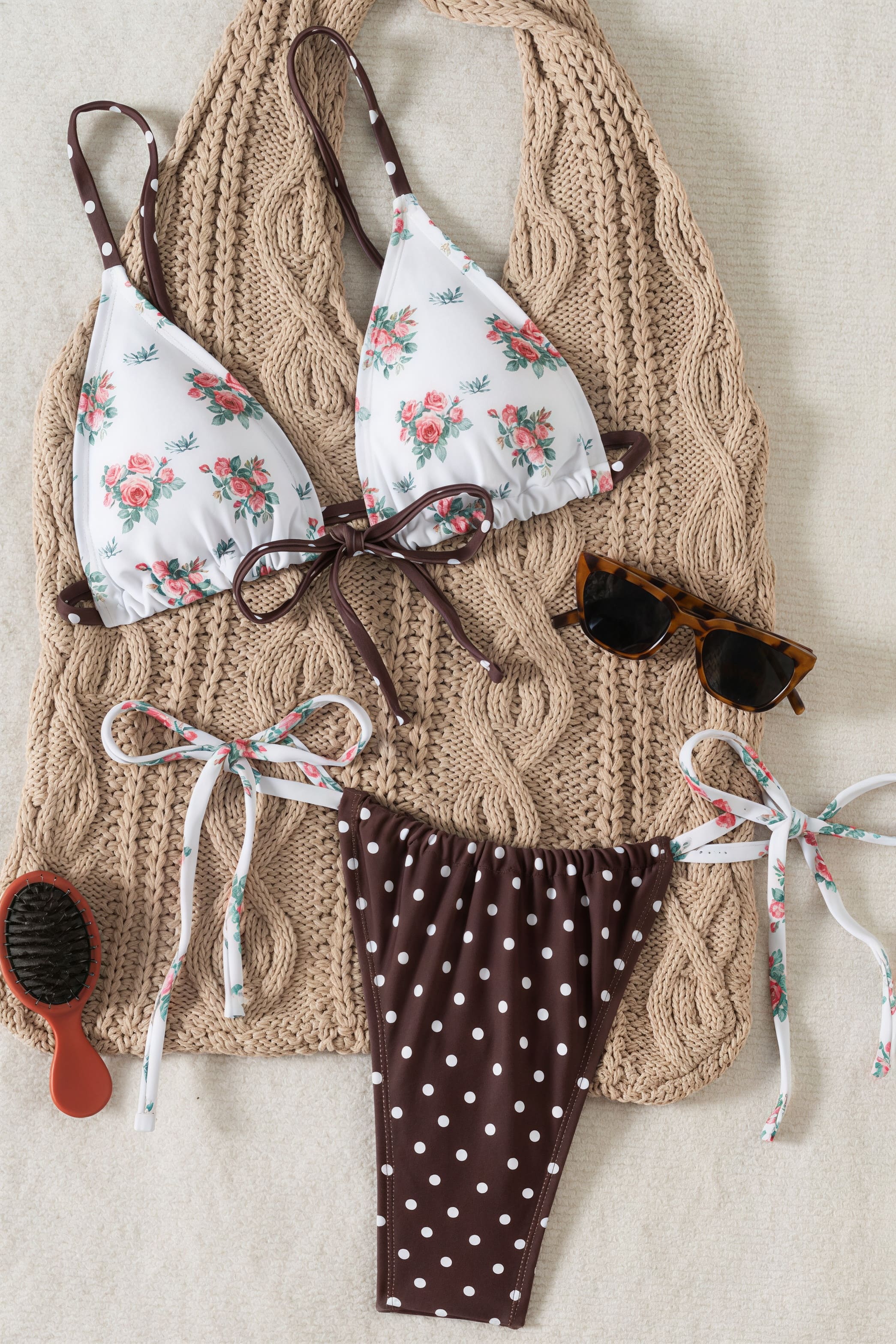 Print Halter Tie Back Two Piece Bikini Sets