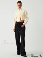 Cable Knit Two Trendy Way Zip Crop Cardigan
