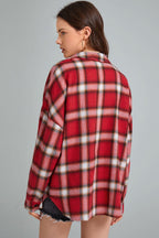 Plaid Stand Collar Button Shirt Blouse
