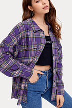 Plaid Stand Collar Button Shirt Blouse