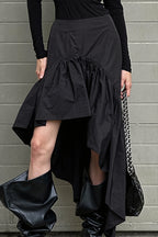 Cotton Ruffle Hem High Low Mini Skirt