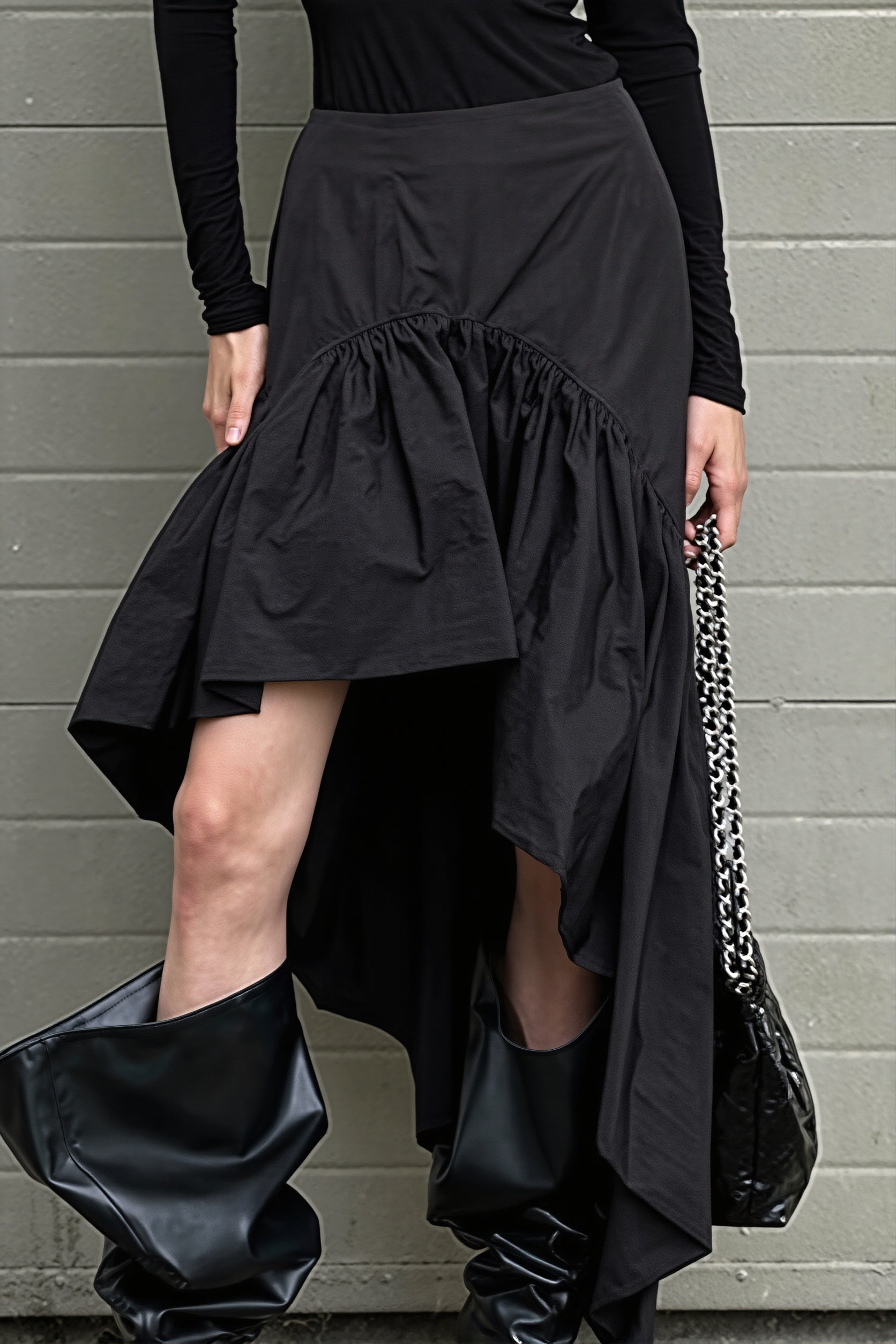 Cotton Ruffle Hem High Low Mini Skirt