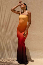Bandeau Mermaid Floral Print Maxi Dress