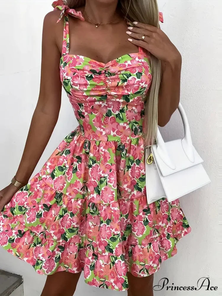 Cami Ruffle Spaghetti Design Gown Flowered With Hem Straps