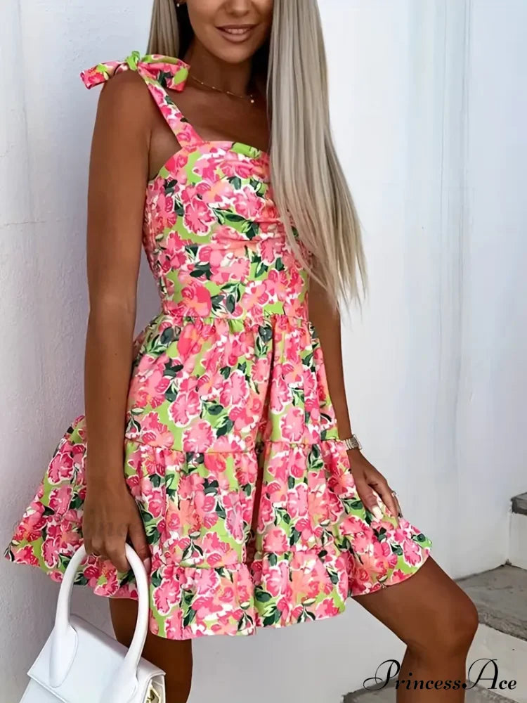 Cami Ruffle Spaghetti Design Gown Flowered With Hem Straps