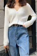 Cardigan Button With Ribbed V-Neckline
