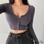 Cardigan V-Neck Solid Arm Long Slim Korean - Color