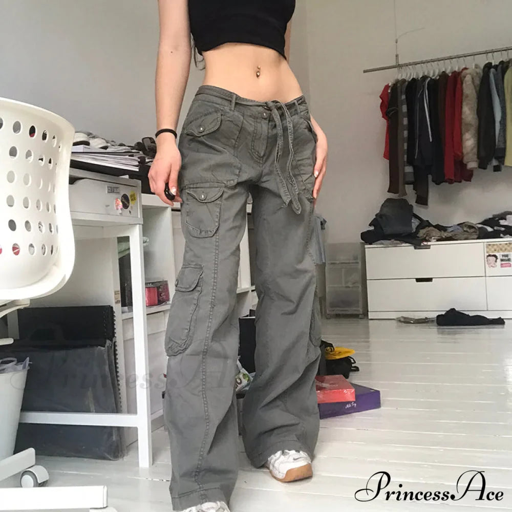 Cargo Streetwear Mom Pants Baggy Low Leg Waist 90S Denim Vintage Wide Jeans Trousers Trendy Korean Grunge Hippie Outfits