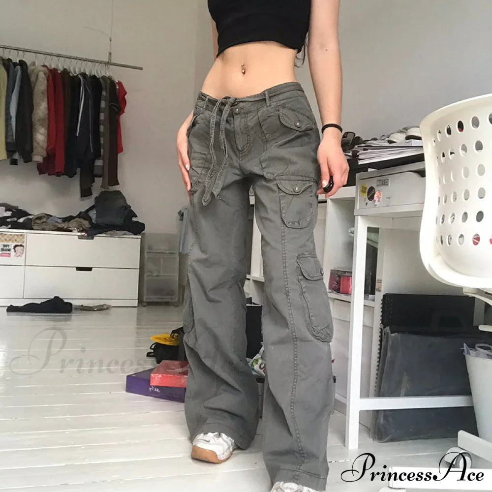Cargo Streetwear Mom Pants Baggy Low Leg Waist 90S Denim Vintage Wide Jeans Trousers Trendy Korean Grunge Hippie Outfits