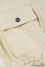 Cargo Zip Pocket Stand Collar Waist Casual Jacket