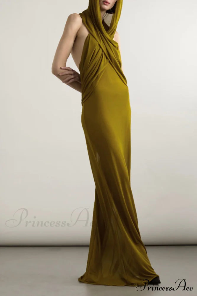 Carleigh Ruche Maxi Charming Dress With Headscarf